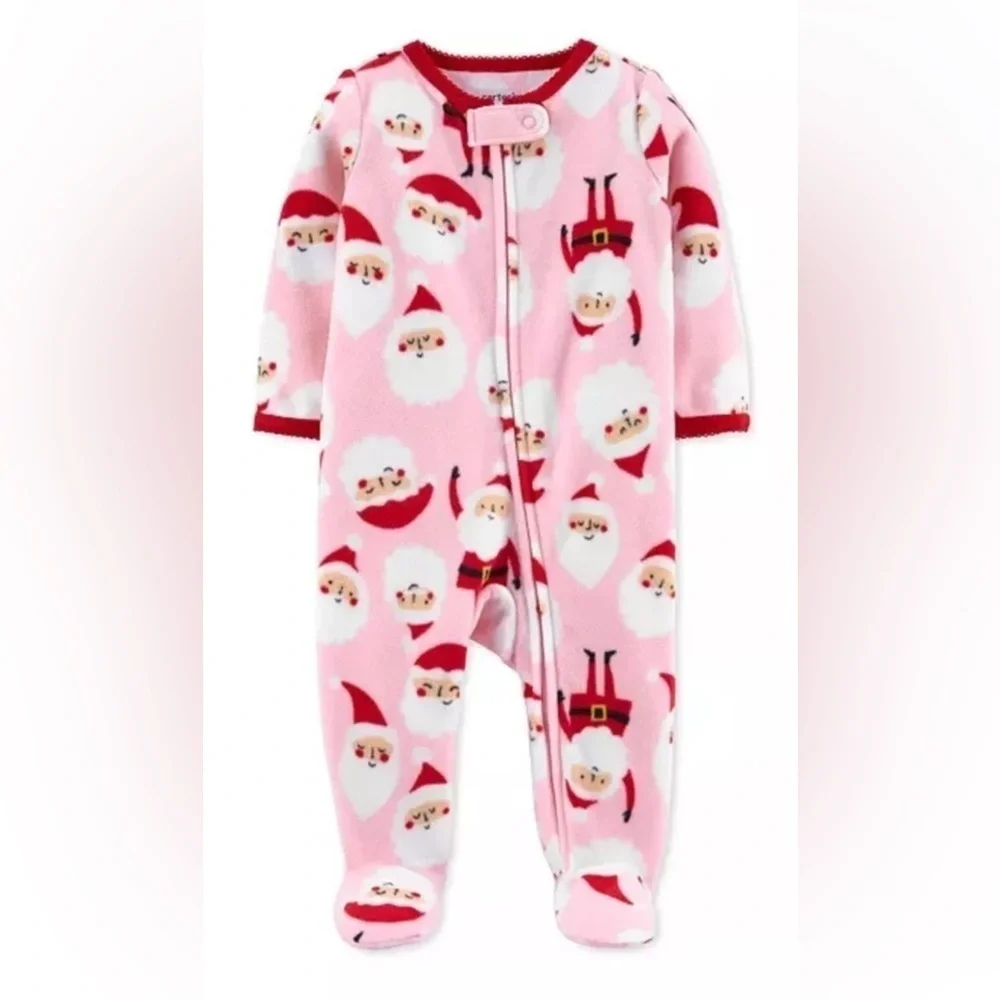 Carter's santa Christmas pajamas Footed Coverall baby girl 9M bundle holiday NWT